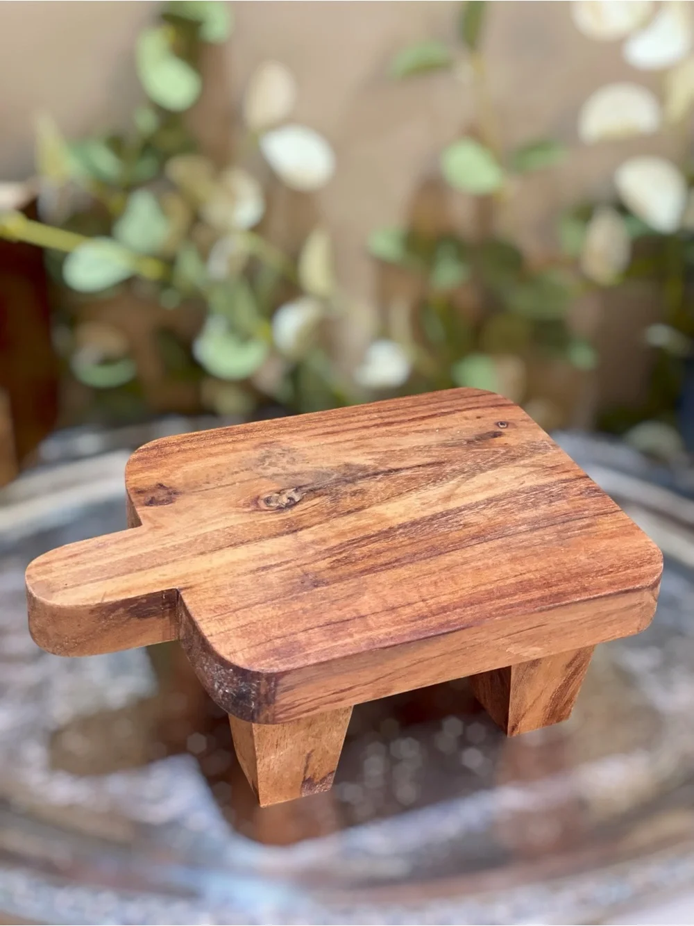 Vintage Thick Wood Footed Charcuterie Board Tray Cheese Appetizers